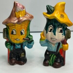 Vintage Japan Anthropomorphic Corn Onion Farmer Salt Pepper Shakers Mid Century